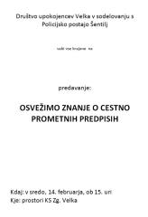PREDAVANJE OSVEŽIMO ZNANJE O CESTNO PROMETNIH PREDPISIH